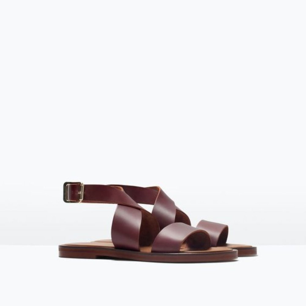 Zara Brown Cross-Over Buckle Sandals